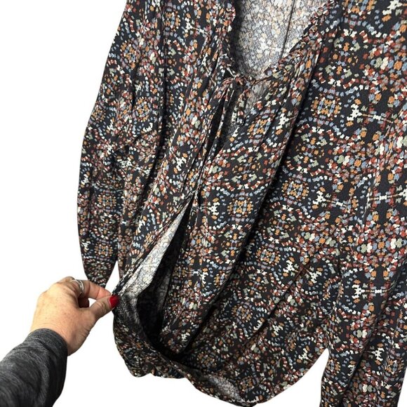 Knox Rose Blouse‎ Long Sleeve Black Multi-Color Print Boho Faux Wrap Womens 2X - Picture 3 of 6